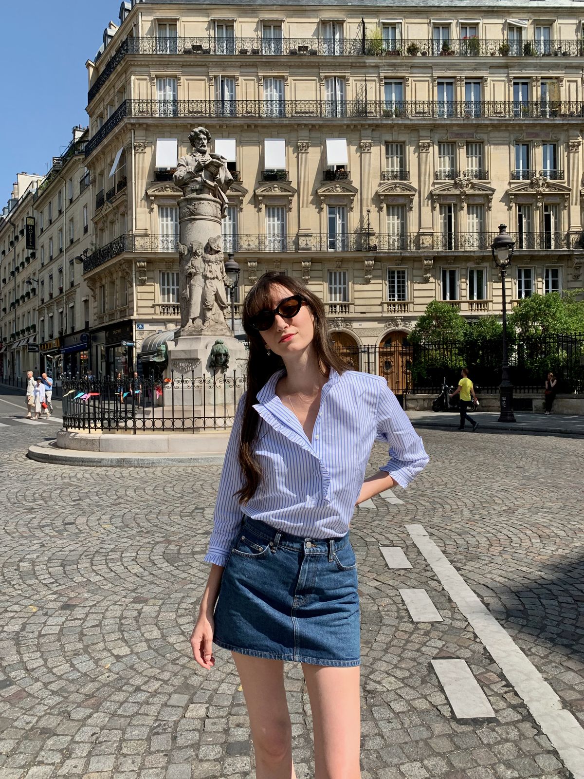 Figaret shirt, Reformation skirt at Place Saint Georges
