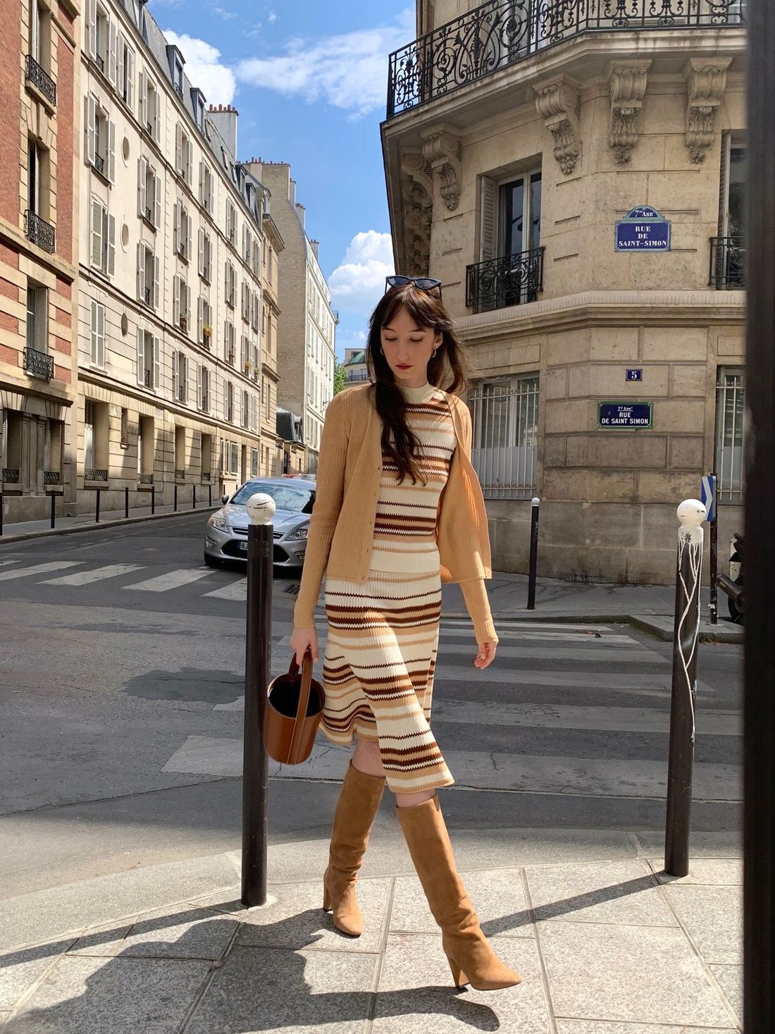 Victoria Petersen wearing Samsoe & Samsoe Spring Maik Top and Skirt in Paris