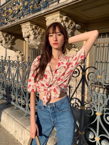 Victoria Petersen wearing a Vintage Floral Top in Paris by Petite Chineuse